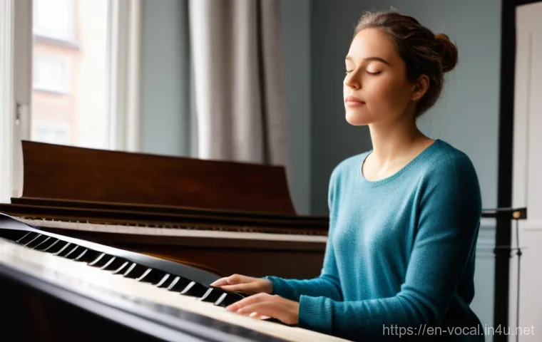 보컬트레이너 목소리 훈련 방법 - **Prompt 1: The Reflective Vocal Coach in Self-Practice**
    "A female vocal coach, mid-30s, with a...