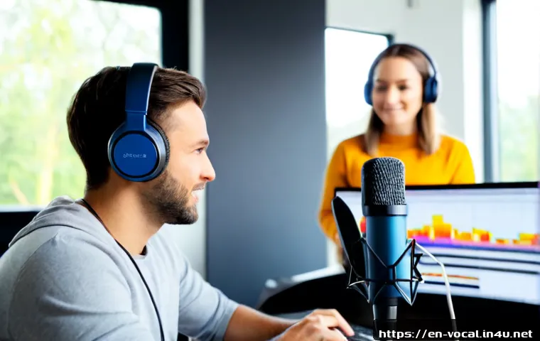 보컬트레이너 보컬 훈련 결과 평가 - Photorealistic vocal coaching evaluation session in a bright modern music studio, supportive vocal t...