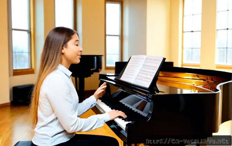 Home 17 보컬트레이너 교수법 트렌드 - Photorealistic vocal coaching session in a modern university music studio, experienced vocal instruc...